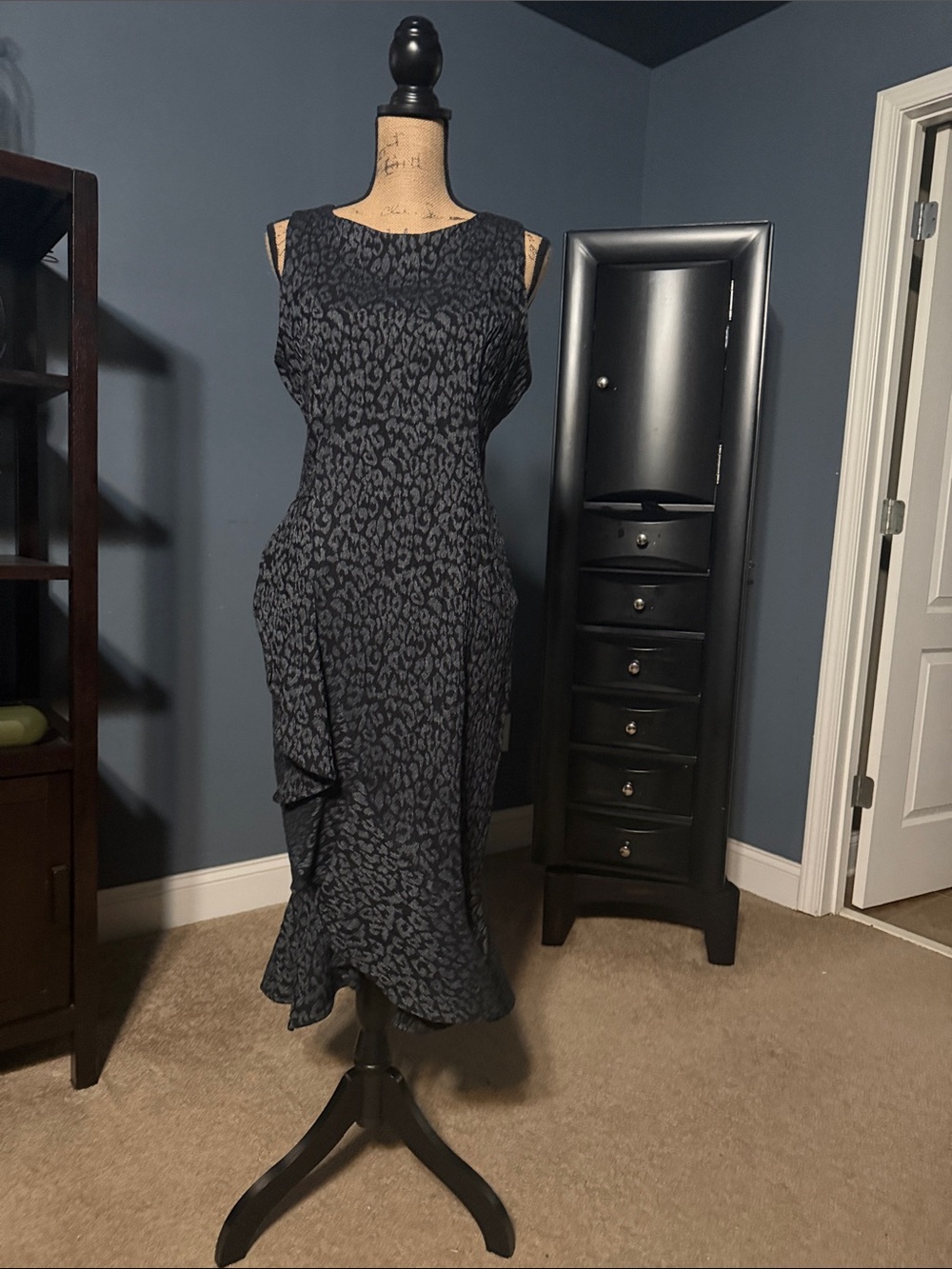 Calvin Klein black and Charcoal Animal-Print Midi Dress